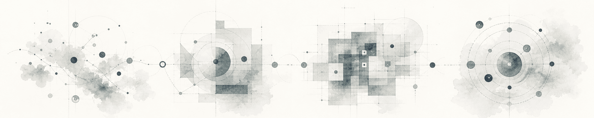 Abstract watercolour process study showing observation, shaping, making, and stewardship as connected stages.